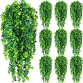Hoteam 12 Pcs Artificial Hanging Plants 32 Inch Fake Ivy Vines with Fake Leaves Patio Artificial Plants Greenery for Living Room Indoor Outdoor Wall, No Basket (Eucalyptus) - color: Eucalyptus