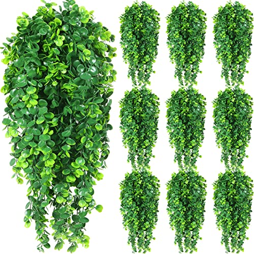 Hoteam 12 Pcs Artificial Hanging Plants 32 Inch Fake Ivy Vines with Fake Leaves Patio Artificial Plants Greenery for Living Room Indoor Outdoor Wall, No Basket (Eucalyptus) - color: Eucalyptus
