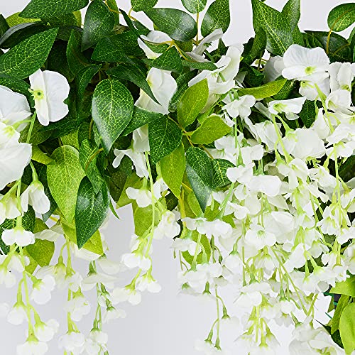 Wisteria Garland 5pack 33Ft Artificial Fake Wisteria Vine Hanging Flowers Fake Vines Plants - color: Milky White