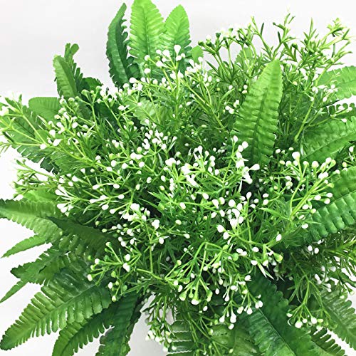 CATTREE Artificial Plants, Faux Plastic Pearl Flowers Shrubs Fake Grass Leaves Simulation Greenery Bushes Indoor Outside Home Garden Office Yard Verandah Wedding Decor - 4 Bundles - color: Pearl Grass-4pcs