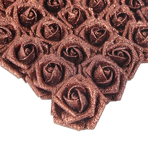 IPOPU Artificial Flowers, 25pcs Foam Glitter Roses Glitter Foam Rose Foam Rose with Stem for DIY Wedding Bridal Bouquet Home Party Decoration(Coffee) - color: Coffee