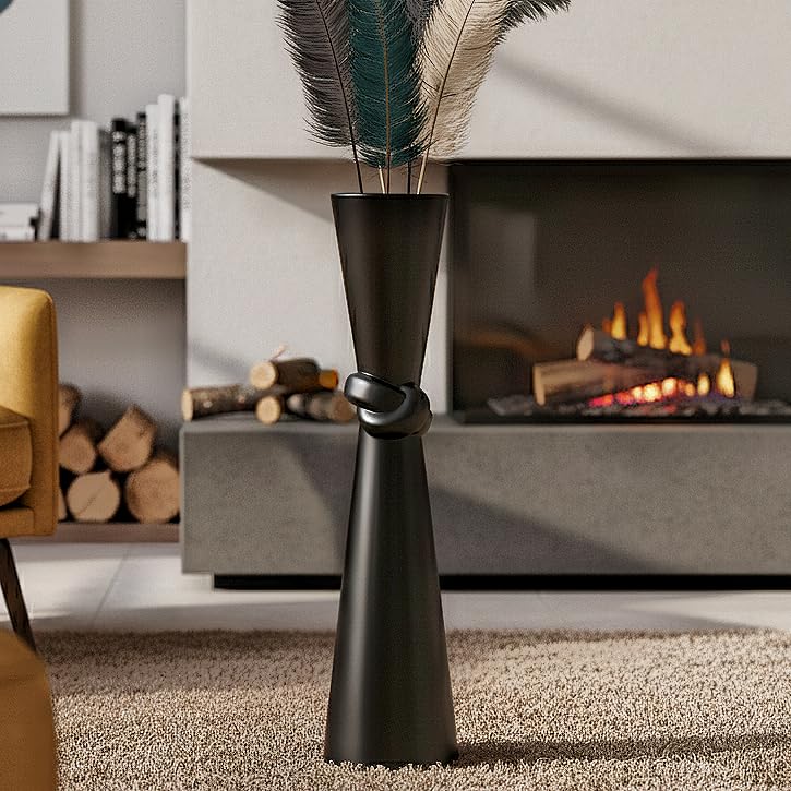 Tall Black Floor Vase 23.6″ – Glossy Resin Decorative Floor Vase for Pampas Grass, Branches & Dried Flowers, Modern Farmhouse Indoor Home Decor - color: Black