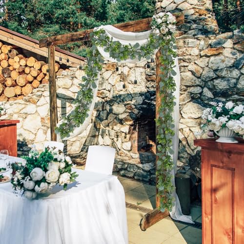 JPSOR 2pcs Artificial Eucalyptus Garland Total 13.2ft Greenery Garland Fake Eucalyptus Leaves for Wedding Arch Farmhouse Mantle Table Runner Centerpiece Home Party Decor - size: 2pcs of vines