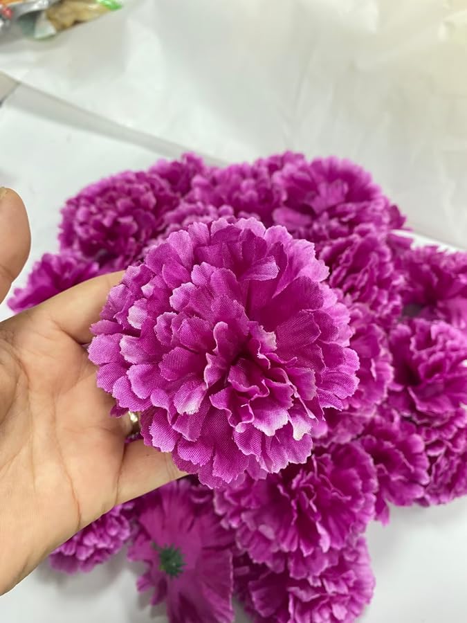 Rikyo 50 Artificial Silk Carnation Flower Head with Stems Set,Vase Fillers for Home Decor Bridal Wedding Party Birthday Cake Ornaments,Handmade Wrist Corsage, 3" Petals Heads & 8" Stems (Purple) - color: Purple