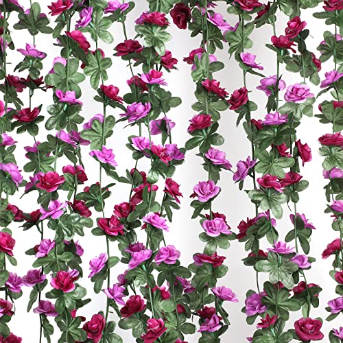 MARTINE MALL Flower Garland - Rose Vines, 8 Strands 66Ft for Bedroom, Purple Rose Floral Garland for Room Table Birthday Wedding Party Garden Wall Decor - color: Purple, size: 8 Packs
