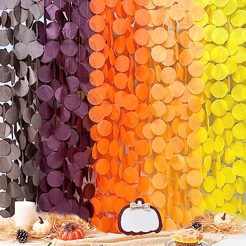 192Ft Fall Party Decorations Big Circle Dots Backdrop Garland Yellow Orange Burgundy Brown Tissue Paper Polka Dot Hanging Streamers for Birthday Wedding Fall Autumn Thanksgiving Harvest Party Supplies - color: Ombre Autumn
