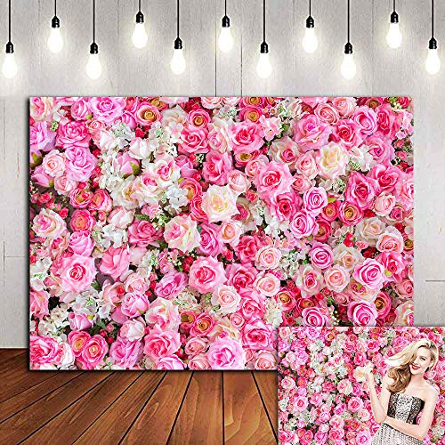 Pink Red Rose Flowers Theme Photography Backdrops 7x5ft Baby Shower Wedding Happy Birthday Day Photo Background Dessert Cake Table Decoration Supplies Studio Props Banner Vinyl