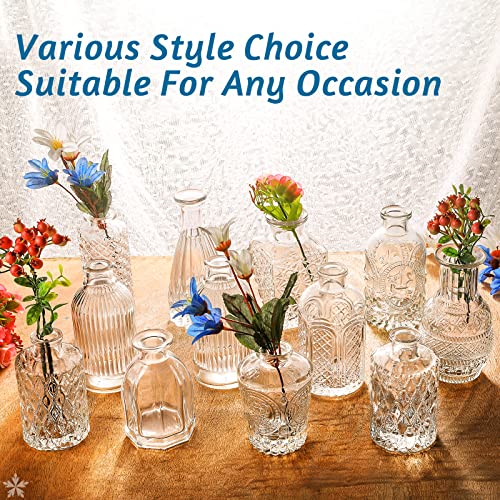 Glass Vase Bud Vase in Bulk Set of 12，Small Vintage Flower Bottle Petite Glass Flower Vase for Floral Arrangements, Decorative Centerpiece,Table Decor,Home Wedding Party - color: Clear-12