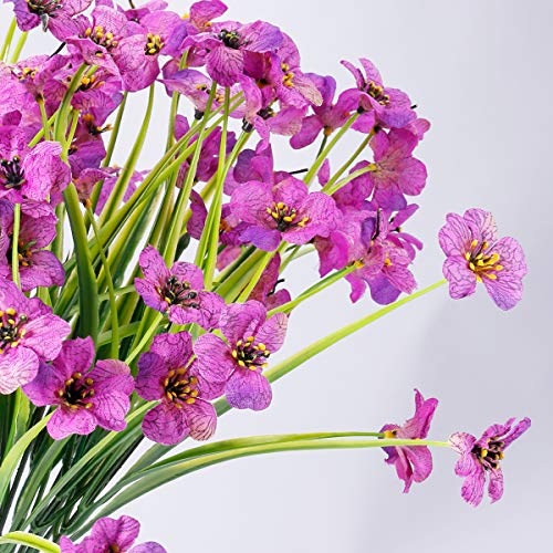 JEMONG 12 Bundles Artificial Flowers Outdoor UV Resistant Fake Flowers No Fade Plastic Plants Garden Porch Window Box Decorating (Purple) - color: Purple, size: 12Bundles