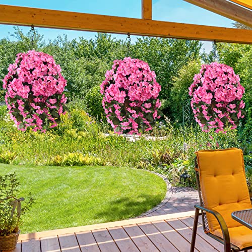 INQCMY Artificial Hanging Flowers with Basket for Garden Outdoor Spring Summer Decoration,Faux Silk Begonia in Planter Look Real UV Resistant for Home Porch Patio Balcony Yard Decor(Red) - color: Red