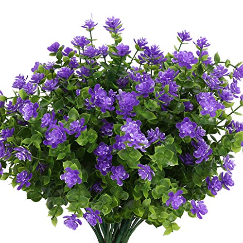 10PCS Artificial Flowers, Fake Artificial Greenery UV Resistant No Fade Faux Plastic Plants for Wedding Bridle Bouquet Indoor Outdoor Home Garden Kitchen Office Table Vase(Purple) - color: Purple