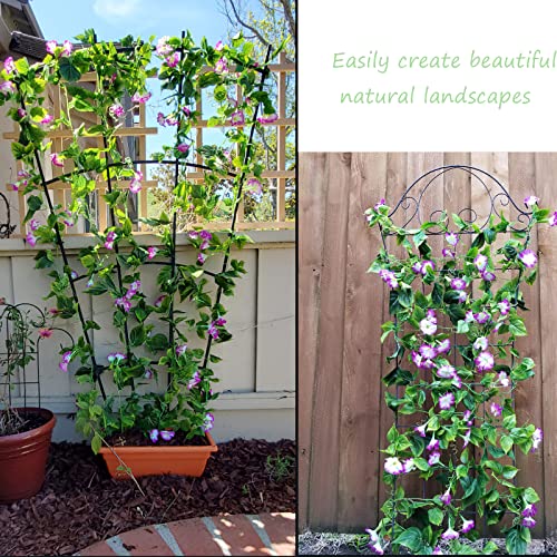 CISDUEO 2 Pcs Artificial Vines Silk Morning Glory Vines for Outdoor 15Feet Hanging Plants Garland Purple Fake Green Plant Morning Glories for Home Decor Wall Fence Stairway Wedding Hanging Baskets - color: Purple