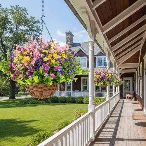 CEWOR Artificial Flowers for Outdoor Indoor, Fake Silk Multiple Color Flowers, Faux Flower for Garden Front Door Porch Planter Patio Home Decor (24 Bundles, Purple Fuchsia Pink Yellow) - color: Multi Color