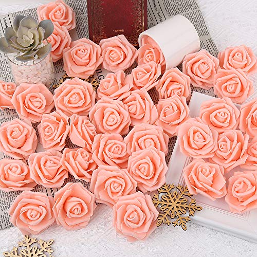 Artificial Rose Flower Heads, 100pcs Peach Roses Artificial Flower Foam Rose for DIY Wedding Bouquets Centerpieces Arrangements Party Baby Shower Home Decor (Stemless, Peach) - color: Peach, size: 100PCS