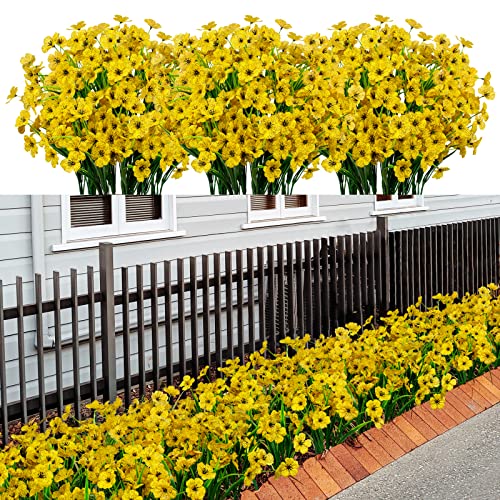 LikSoor 21 Bundles Artificial Outdoor UV Resistant Flowers No Fade Fake Outside Flowers Plastic Greenery Faux Shrubs Garden Porch Window Box Home Decoration (Yellow) - color: Yellow