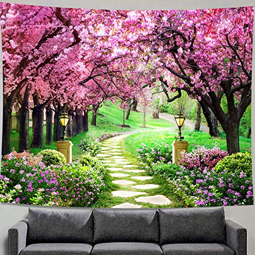 MEETSIOY Floral Decor Tapestry 84x90 Inches Cherry Blossom Wall Art - color: no window pattern, size: 90"L x 84"W