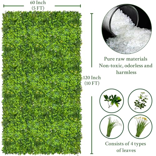 ODTORY Artificial Plant Wall Roll: 60 X 120 in (50 sqft) UV-Anti Ivy Privacy Fence Screen Faux Greenery Panels Backdrop Boxwood Ivy Vine Leaf Hedge for Indoor Outdoor Green Decor - size: 5 ft x 10 ft- Vine Leaf