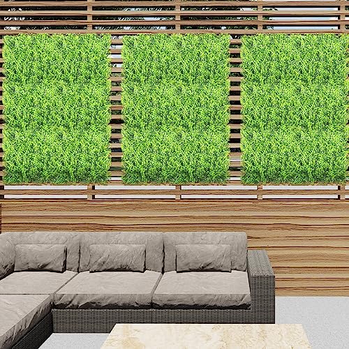 E&K 6Pcs 20" x 20" Artificial Grass Wall Panels, Faux Boxwood Greenery Backdrop Decor, UV Protected Privacy Hedge Screen for Indoor Outdoor (Fern with Back) - color: Fern with Back