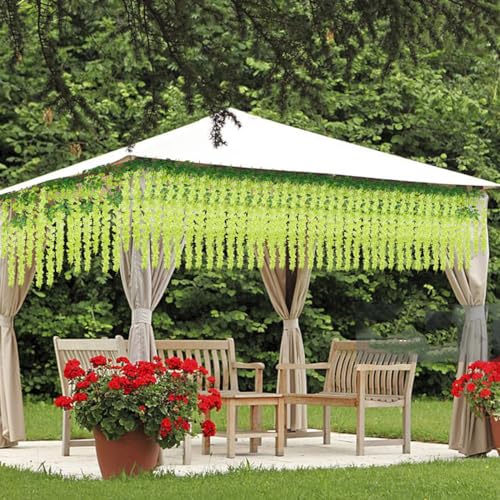 Artificial Wisteria Hanging Flowers Fake Wisteria Flower Garland Silk Vines Rattan Decor for Home Wedding Arch Wall Garden Greenery Bedroom Outdoor Office Party Decoration (12, Green) - color: Green