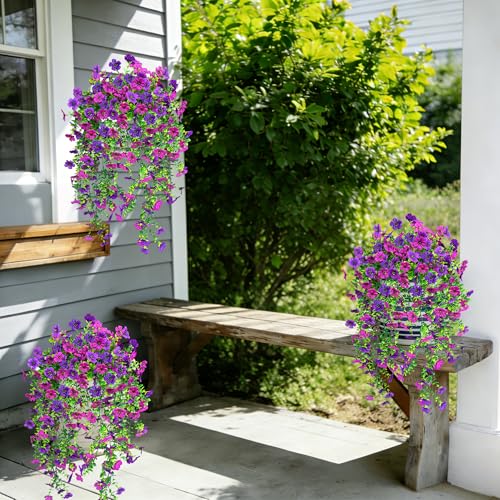 UV Resistant Artificial Hanging Flowers Outdoor Decor - 2 Pack Fake Hanging Plants with Silk Daisies for Spring Summer, No Fade Faux Flowers for Planter, Front Door, Porch, Patio, Garden, Yard - color: Purple Light Purple
