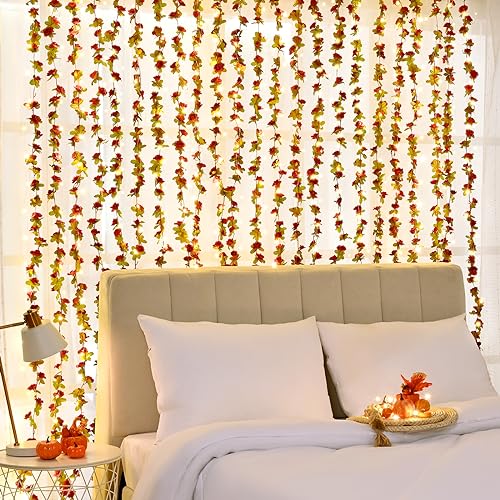 BLEUM CADE 5Pcs 41Ft Flowers Garland Artificial Rose Vines with 32.8Ft String Lights, Cute Fake Hanging Flower Vines Floral Garland Decorations for Wedding Party Wall Room Decor Aesthetic - color: Burgundy Red With Lights, size: 5 Pcs