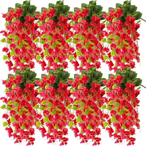 XunYee 8 Pcs Artificial Hibiscus Flowers for Outdoors Spring Summer Decor Fake Hanging Flowers Plants Uv-Resistant Faux Hibiscus Flower for Outside Porch Patio Front Door (Red) - color: Red
