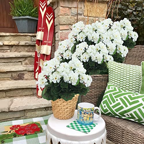 CISDUEO 2 Pcs Artificial Geraniums for Outdoor Silk Flowers White Artificial Geranium Bush Faux Flowers Geraniums for Floral Home Decor Indoor Garden Patio Grave Cemetary Vase Table Centerpiece - color: White