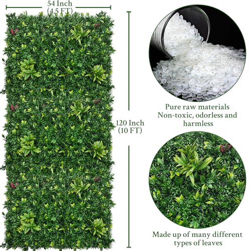 ODTORY Artificial Boxwood Panels: 54" x 120" (45 sqft) UV-Anti Fake Grass Ivy Privacy Hedge Greenery Backdrop Fence Wall Screen for Garden Fence Covering Privacy, Outdoor Indoor Home Decor - color: Green, size: 54x120 in