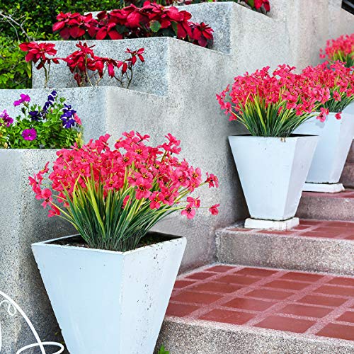 JEMONG 30 Bundles Artificial Flowers Outdoor UV Resistant Fake Flowers No Fade Faux Plastic Plants Garden Porch Window Box Decorating(Rose red) - color: Rose Red, size: 30Bundles