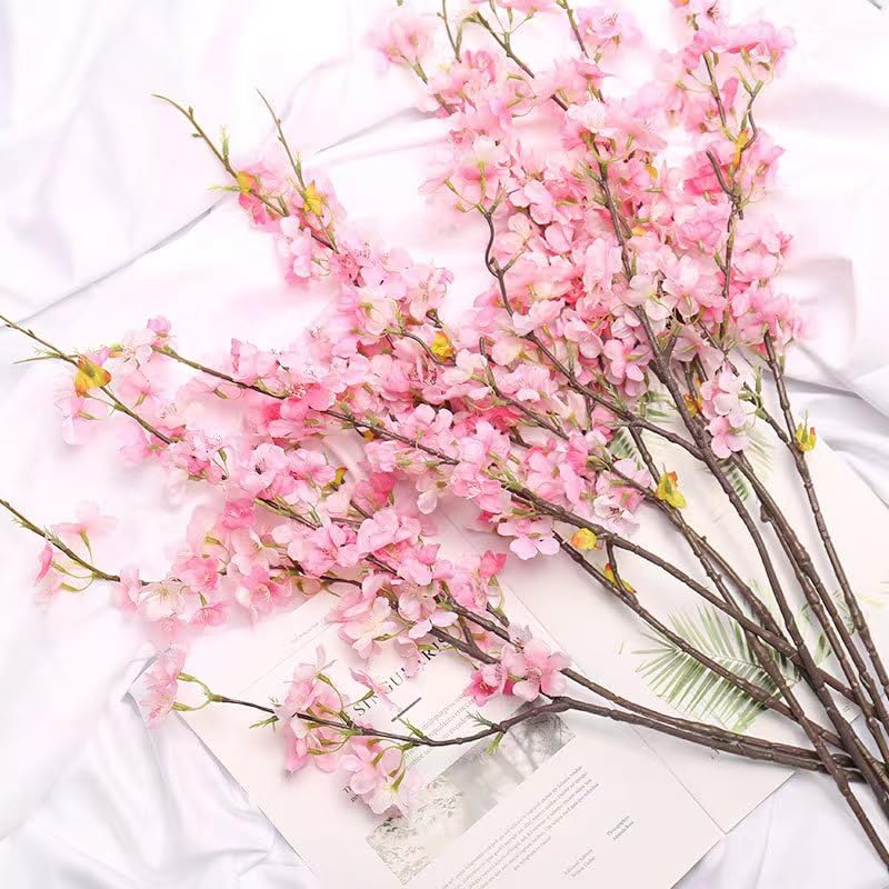 Artificial Cherry Blossom Flowers Pink Silk Peach Bulk Faux Spring Branches Arrangement Cherry Flowers Stems 4Pcs for Indoor Outdoor Wedding Table Home Dining Decor Floor vase - color: Pink