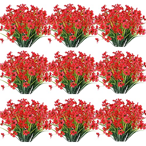JEMONG 30 Bundles Artificial Flowers Outdoor UV Resistant Fake Flowers No Fade Faux Plastic Plants Garden Porch Window Box Decorating(Rose red) - color: Rose Red, size: 30Bundles
