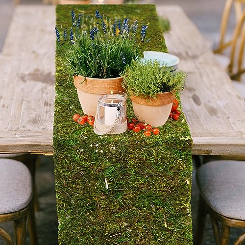 Jutom Dried Moss Table Runner Preserved Moss Mat Artificial Green Moss Roll for Party Tabletop Decoration Fairy Gardens Wedding Arts Crafts, Dark Green, 6 x 40 (4 Pcs)