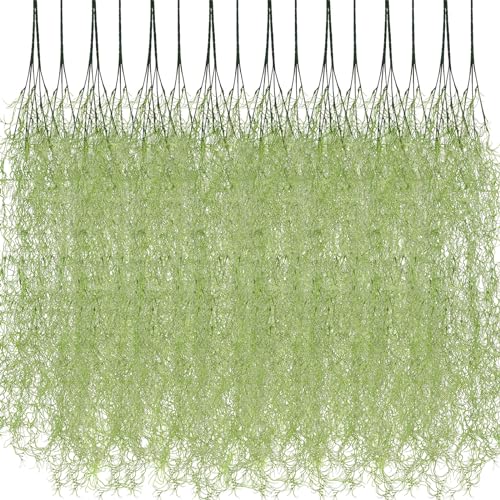 Cindeer 24 Pack Fake Spanish Moss Artificial Hanging Decoration Bulk Faux Greenery Moss Garland for Potted Wall Living Room Indoor Outdoor Decor(33 Inch,Green) - color: Green, size: 33 Inch