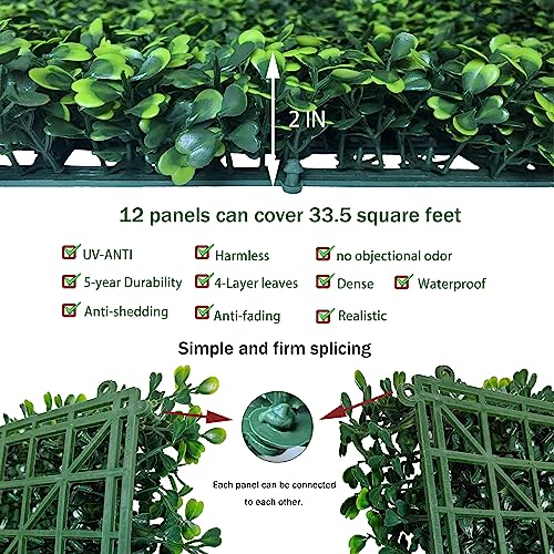 ODTORY Artificial Grass Wall Backdrop Panels,20X20 in 12P UV-Anti Greenery Boxwood Panels for Indoor Outdoor Green Wall Decor & Ivy Fence Covering Privacy - size: 20*20IN 12P