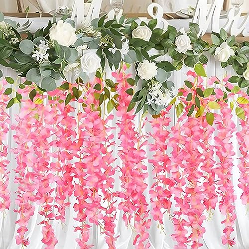 24 Pack Dark Pink Wisteria Hanging Flowers Garland, 3.77 Feet Artificial Flower Vines, Fake Wisteria, Artificial Vines Hanging Garland for Backdrop Outdoor Yard Garden Decor - color: Dark Pink, size: 24 PCS