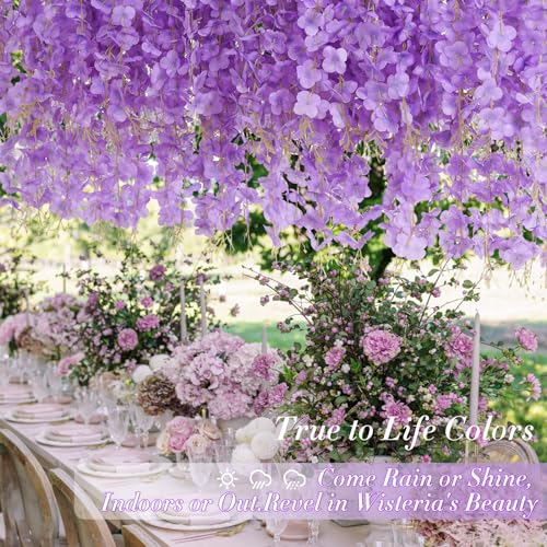 Waipfaru 40 Pack Purple Wisteria Hanging Flowers, Fake Hanging Flowers for Decoration, Artificial Flowers,Vines for Bedroom,Flower Garland for Home,Party,Garden, Wall,Wedding Decoration(3.6 Ft/Pcs) - color: Purple, size: 40 Pcs