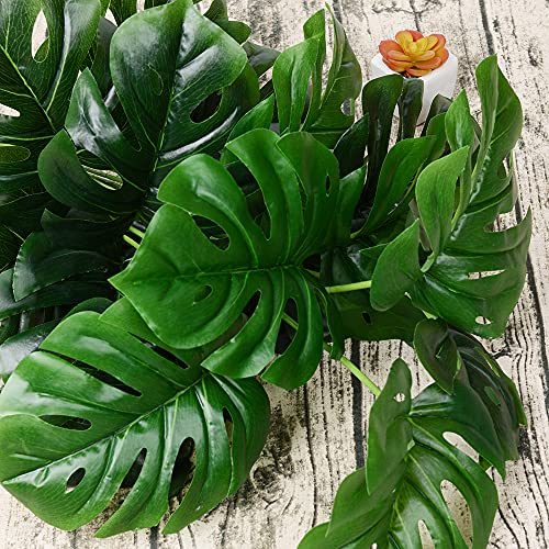 DVGUN 2Pack Artificial Palm Plants Leaves Faux Turtle Leaf Fake Monstera Tropical Large Palm Tree Leaves Outdoor UV Imitation Leaf Artificial Plants (2)