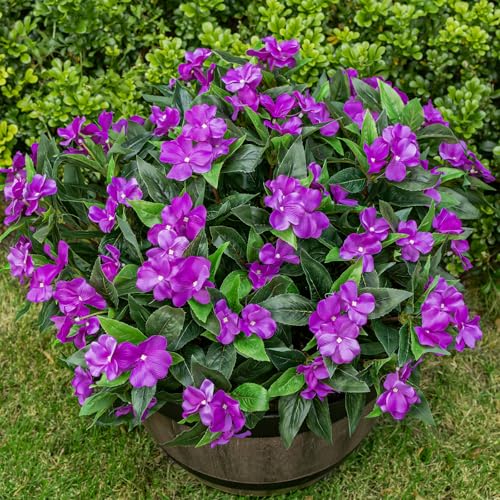 Nigirior Artificial Fake Flowers for Outdoor Décor 6 Bundles UV Resistant Fake Plants for Planter Faux Impatiens for Home Porch/Garden Stunning（Purple） - color: Purple