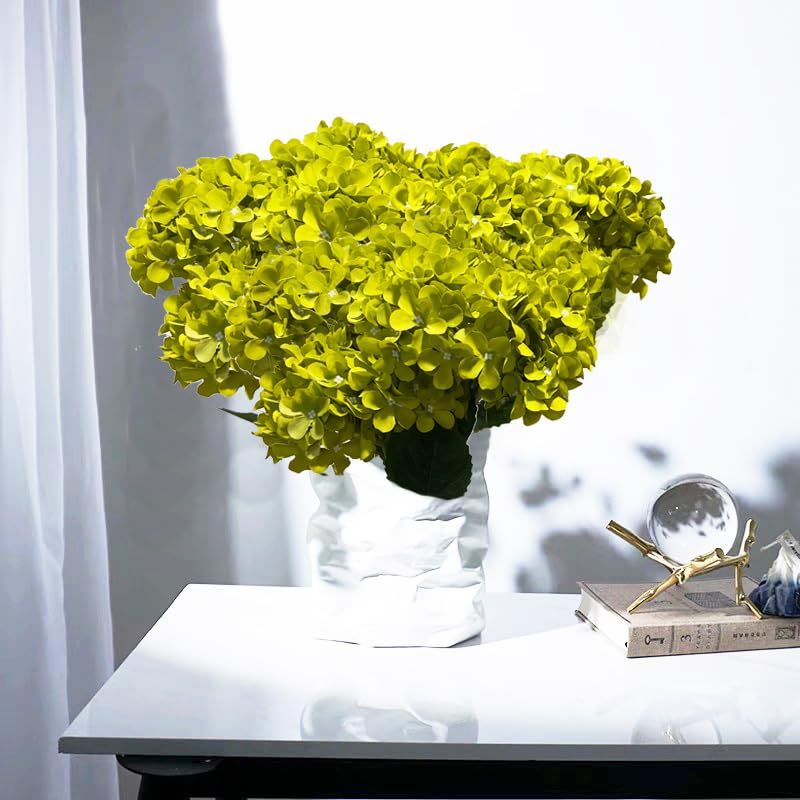 8pcs Green Hydrangea Artificial Flowers 27.62" Large Realistic Single Long Stem Faux Silk Hydrangea Bouquets Flowers Arrangements Home Office Decor Wedding Centerpieces DIY - color: Green