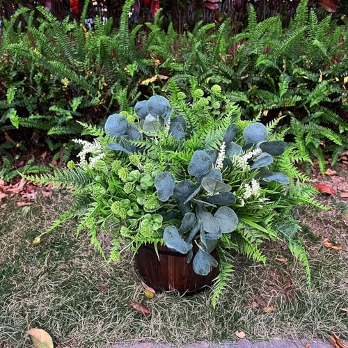 12 Bundles 4 Styles Artificial Plants Outdoor Summer Decor, UV Resistant No Fade Artificial Flowers Faux Plants Fern Lavender Eucalyptus Plastic Greenery Shrubs for Outside Porch Garden Home Cemetery - size: 12 Pack