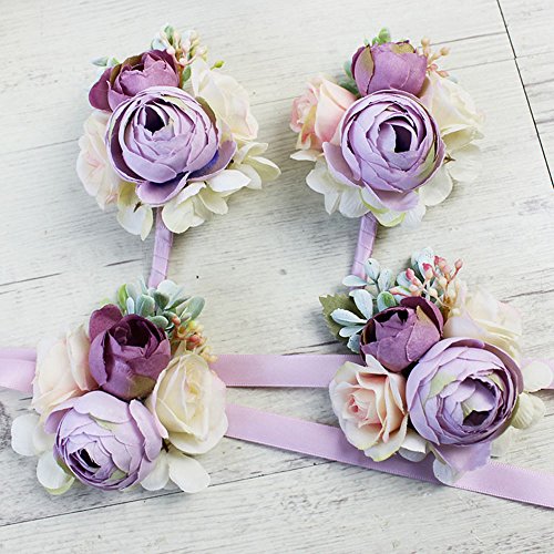 USIX 2pc Pack-Handmade Men's Lapel Artificial Peony Flower Boutonniere Pin for Suit Wedding Groom Groomsmen Brooch Rose (Purple x2) - color: Purple Boutonniere X2