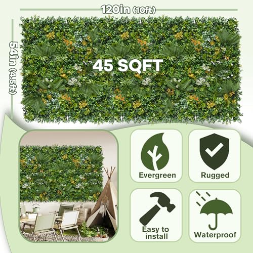 Artificial Green Wall Panels: 54"x120" Faux Greenery Vine Hedge Ivy Privacy Fence Screen with UV Protection&Fake Boxwood Plant Backdrop for Indoor Wedding and Outdoor Garden Backyard Decor - size: 54"x120"