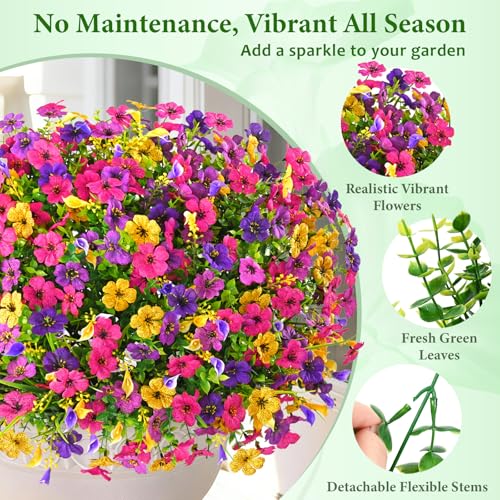 BLEUM CADE Artificial Flowers for Outdoors, 24 Bundles Faux Plants Outdoor Artificial Flowers for Decoration, UV Resistant Fake Flowers Artificial Plants & Flowers for Outdoors Garden Decor - color: Mixed Color, size: 24 Pack