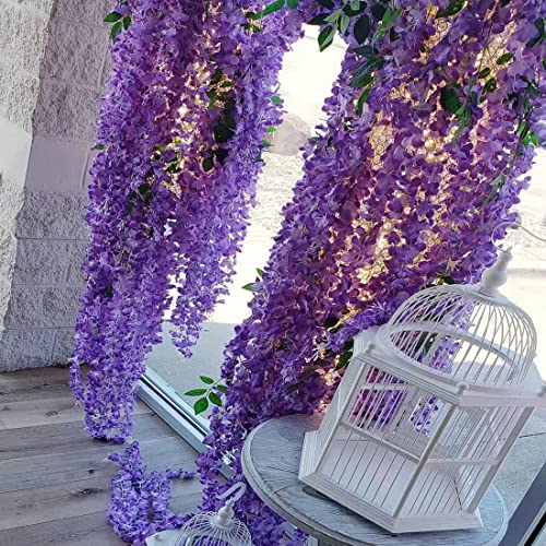 Wisteria Flower Vines Garland, Artificial Flower Strings, Fake Hanging Flowers, Silk Wisteria Garland Flowers, Flower Vine for Wedding, Garden Decor (Purple Blue - 20 Vines) - color: Purple Blue - 20 Vines