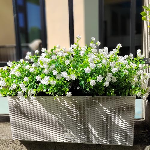 Grunyia 12 Bundles Artificial Flowers for Outdoors, UV Resistant Fake Flowers with Plastic Plants, Faux Flowers for Outside Window Box Front Porch Hanging Planter Decor (White) - color: White