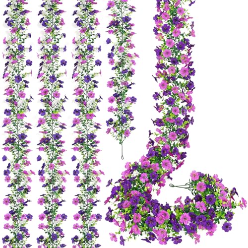 4 Pack Artificial Flowers Garland Ivy,Spring Summer Decor UV Resistant Fake Daisy Vines Floral Vine Silk Hanging Flower for Decor Home Garden Wedding Photo Booth Backdrop (Light Dark Purple) - color: Light Dark Purple, size: 4PCS