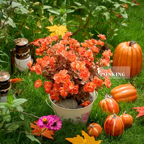 PONKING Artificial Flowers for Outdoors Patio Decoration 6 Bundles Fake Flower Rose UV Resistant Faux Plants Yard Garden Porch Home Boxwood Patio Halloween Decor, Fall Orange Flower - color: D Fall Orange Rose 6pcs