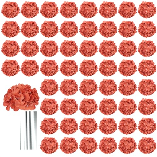 AVIVIHO 65pcs Fake Flowers Burnt Orange Hydrangea Artificial Flowers Bulk (Not Squished, No Steaming Need) Silk Flowers with Stems for Wedding Decor,Home,Baby Shower,Table Centerpieces Decoration - color: Burnt Orange, size: Medium