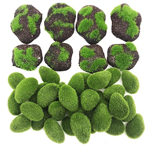 Woohome 38 PCS Artificial Moss Rocks Decorative Faux Green Moss Covered Stones, 30 PCS Green Moss Balls and 8 PCS Brown Stone Moss Decor for Floral Arrangements, Fairy Gardens and Crafting - color: 38 Pcs Brown