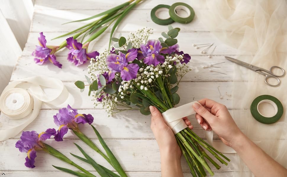 Rikyo 3pcs Artificial Iris Flower Purple Silk Flower 9 Heads, 36 Inch Artificial Flowers Bouquet Fake Outdoor Cemetery Flower Arrangements and Wedding Holding Flowers, Dining Table Centerpieces - color: Purple